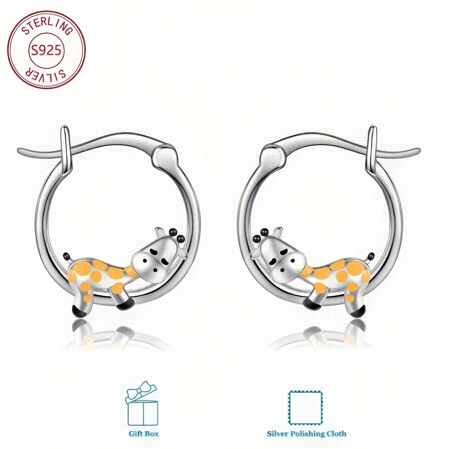 Women's Sterling Silver Giraffe Hoop Earrings, Elegant Gift for Mom